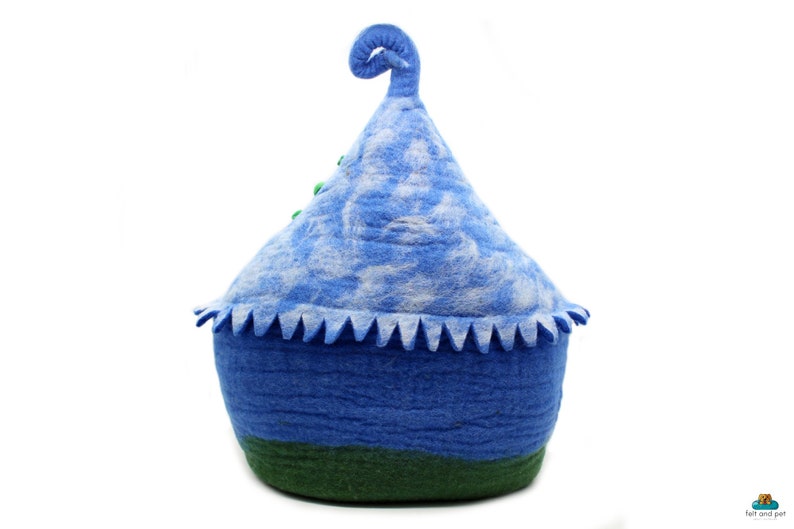 felt large blue cat cave, cat sleeping cave, cozy cave for cats,  the cat cave