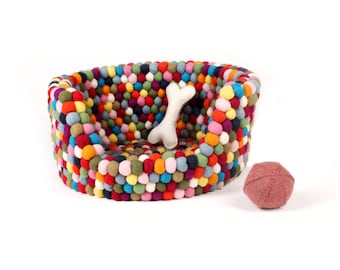 Cuccia per animali con palline di feltro - Cuccia per gatti in lana, cuccia accogliente per cani