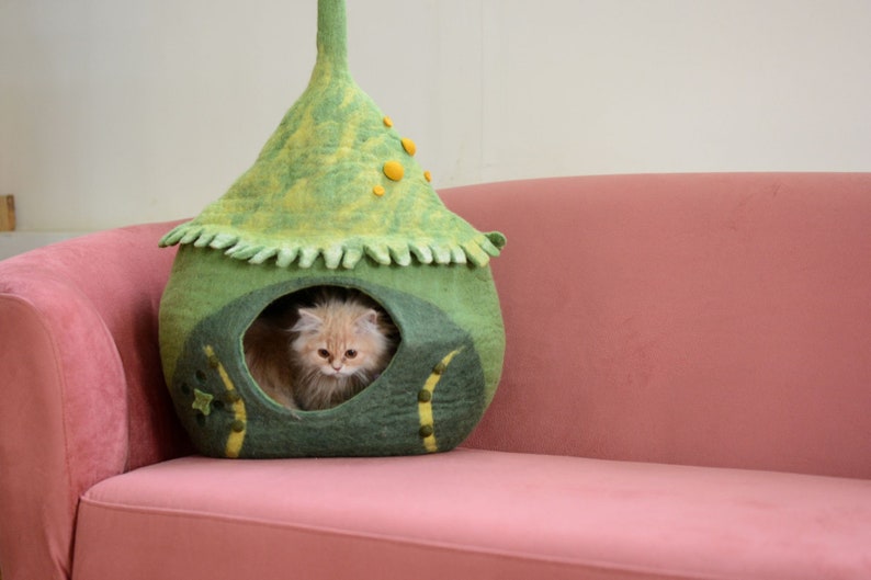 wool-felt-green-cat-house, 
felt cat caves, cat-cave-on-sale, peekaboo cat cave, cat cave bed, cat cave, cat cocoon, cat cave co, wool cat bed, felt cat bed, felted wool cat cave, cat caves for sale, extra large cat-caves, wooly cat caves, etsy cat