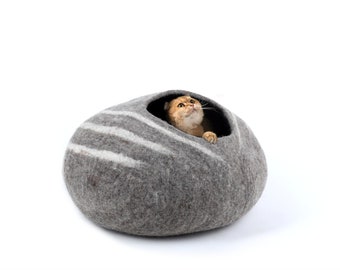 Felt Cat Cave – Striped Wool Cat Bed, Pet House