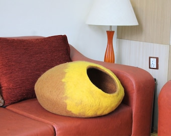 Yellow Ombre Cat bed - Premium Wool Cat Cave - Cozy Cat Cave - Cat Lover Gift