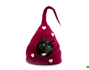 Cozy And Designer Pet Bed - Handmade Felt Cat Cave - Wool Pet Furniture - Gift For Your Cat - Eco-friendly