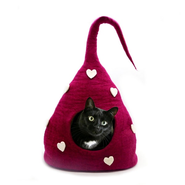 Gezellig en designer huisdierbed - handgemaakte vilten kattengrot - wollen huisdiermeubels - cadeau voor je kat - milieuvriendelijk