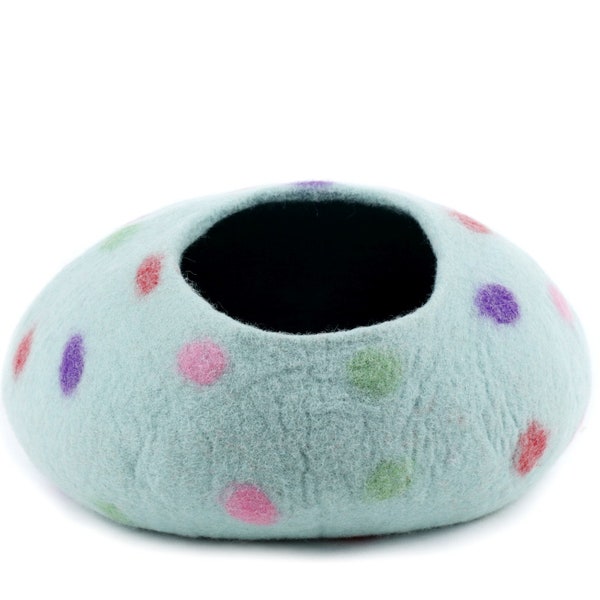 Colorful Dot Cat Cave - Handmade Pet Furniture - Natural Wool Cat Nest - Sustainable Cat Cave -  Gift For Cat Lover