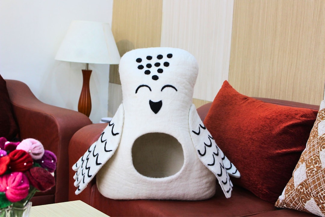 Owl Wool Cat Cave Handmade Cat House Felt Cat Cave Pet Etsy