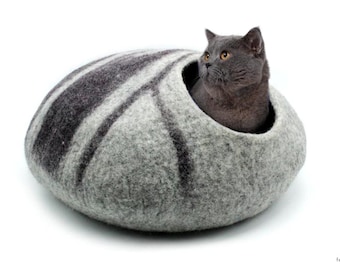 Grey Stone Wool Cat Bed- 100% Premium Wool Cat House - Ideal Gift for Pet Lovers