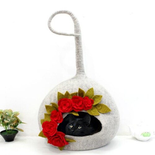 50cm Wool Felt Petal Design Cat Bed Pet House Handmade Wool Etsy