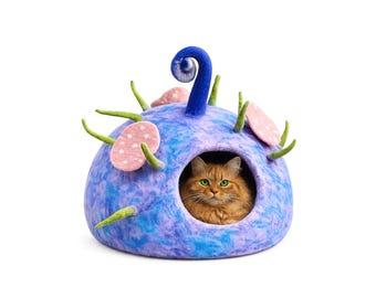 Blueberry Petal Pod  Cat Cave - Handmade Eco-Friendly Cat Bed, Cozy Kitty Hideaway, Floral Pet House – Cat Cocoon, Made in Nepal.