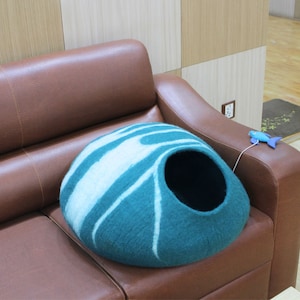 Large Striped Wool Cat House- Felt Cat Cave- Modern Pet Furniture-  Premium Wool Kitty House- Gift For Pet Lovers
