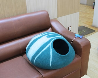 Large Striped Wool Cat House- Felt Cat Cave- Modern Pet Furniture-  Premium Wool Kitty House- Gift For Pet Lovers