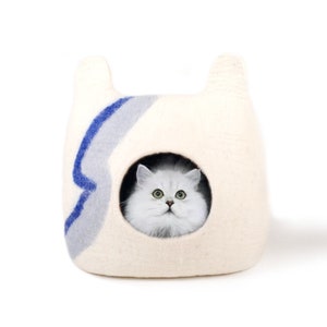 Felted Thunder Handmade Cat Cave - Dome Kitty Bed - Wool Cat Bed - Felted Wool Furniture - Pet House - Puppy Couch