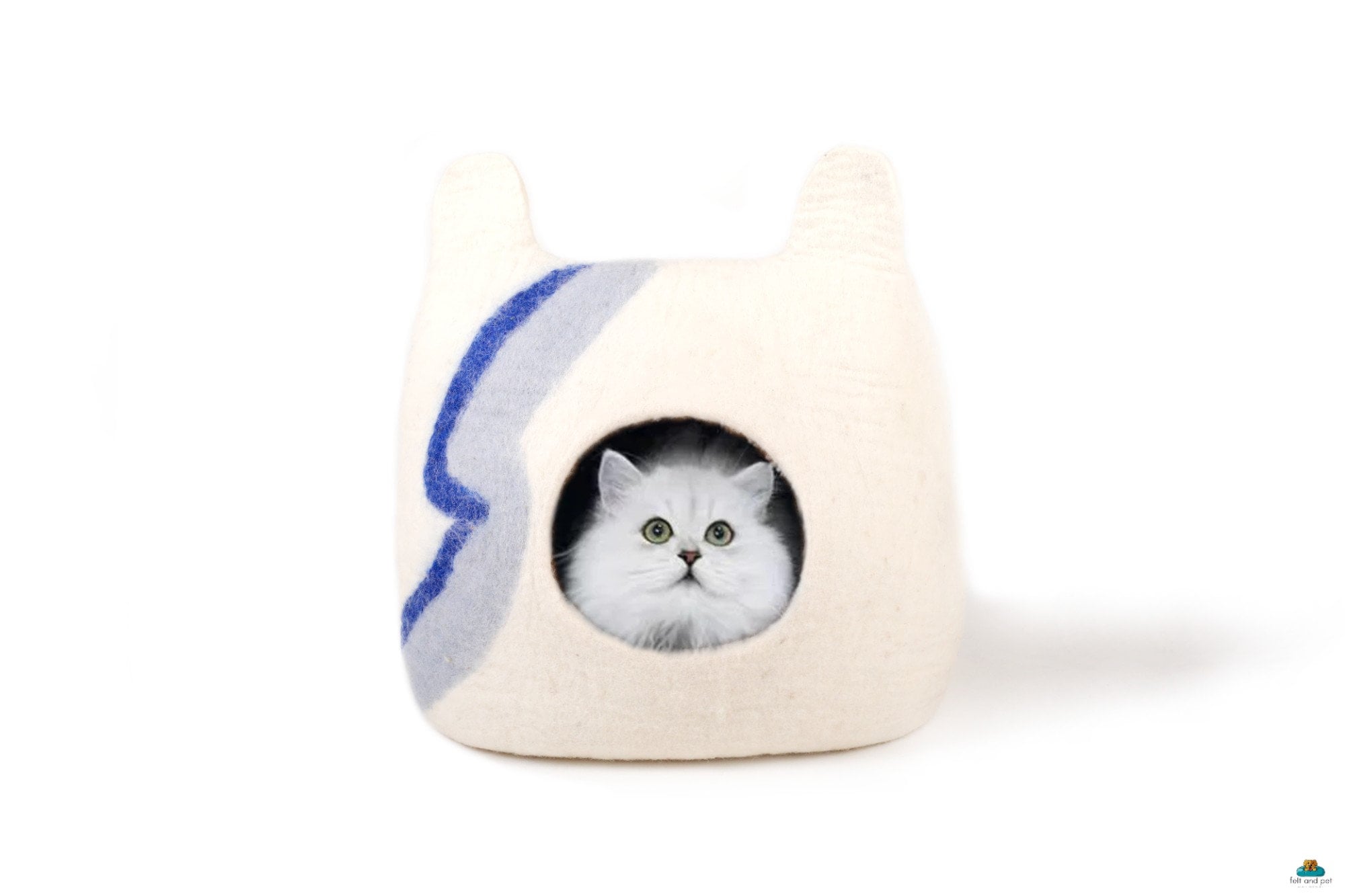 Handmade Wool Felt Cat Cave - Thunder Design, Cozy Kitty Bed