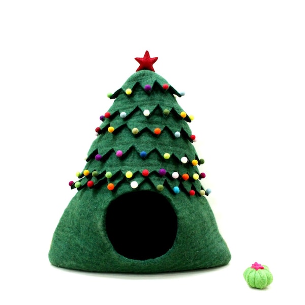 Handgefertigte Weihnachtsbaum-Katzenhöhle - Moderne Design-Katzenhöhle - Geschenk für Katzenliebhaber - Bezauberndes Haustierbett - Weihnachtsgeschenk für Ihre Katze