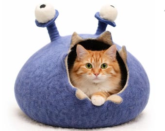 Snail Designed Felt Cat Cave - Handmade Cozy Wool Cat House - Modern Pet Furniture - Pet House Suitable For Large Cats And Small Dogs
