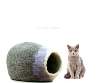 Cueva para gatos de lana de fieltro hecha a mano / Capullo ovalado para gatos
