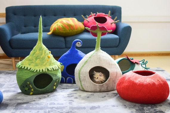 Premium Wool Felted Cat Cave  - Modern Cat Cave Bed- Non-toxic, Non-allergic, Free From Harmful Chemicals -Choose Your Own
