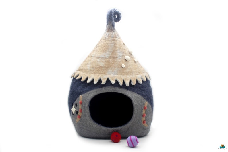 authentic design wool felt cat house, kitty bed, felt cat basket