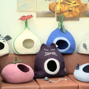 Eco-Friendly Felt Cat House - Unique, Stylish And Hypoallergenic - Designer Wool Felt Cat Bed - Choose Your Own