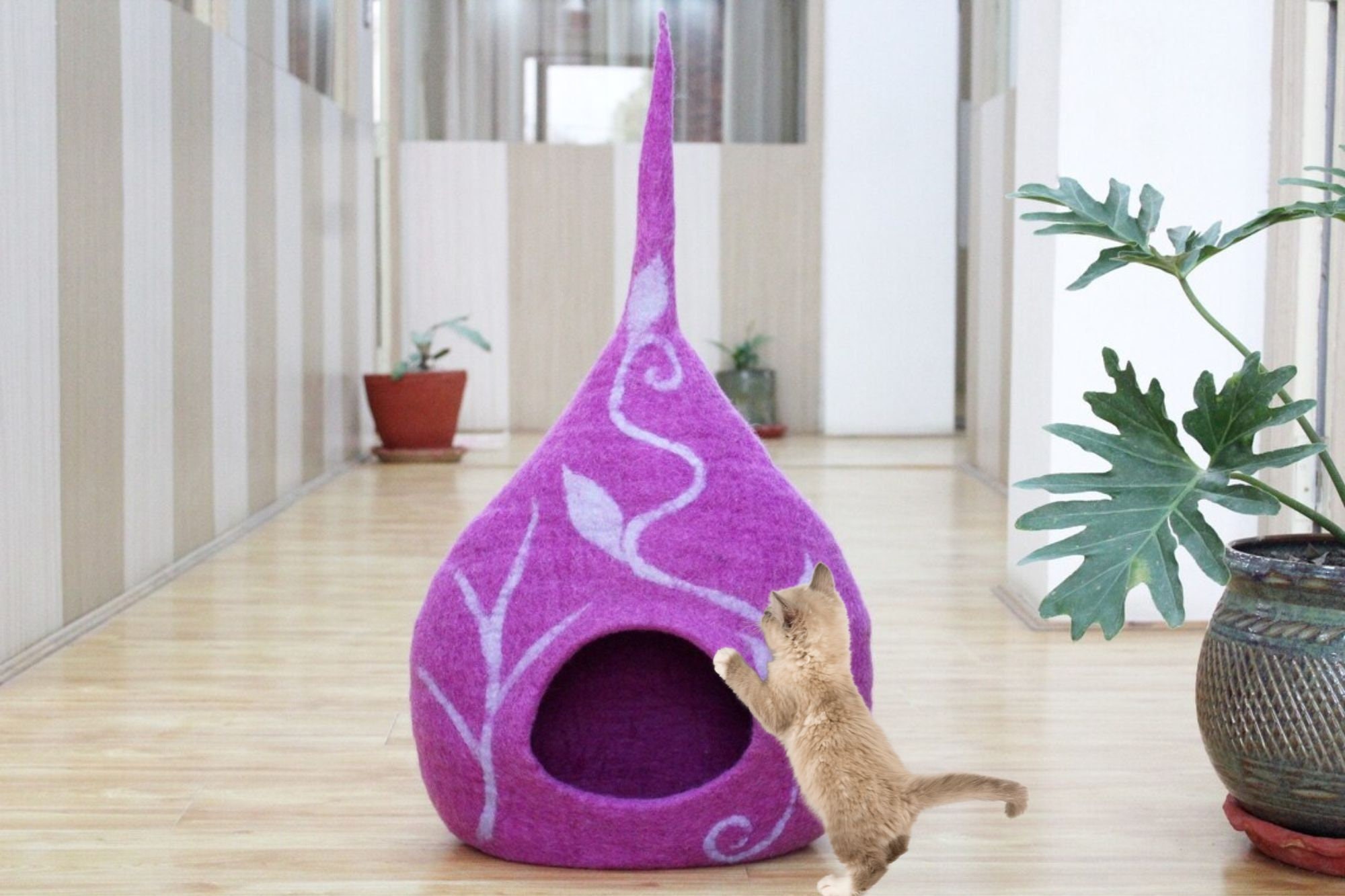 FELTCAVE CAT CAVE BED - HANDMADE 100% WOOL CAT BED ECO-FRIENDLY CAT POD FELT CAT CAVES FOR Indoor Cats And Kittens Pmp00002183471
