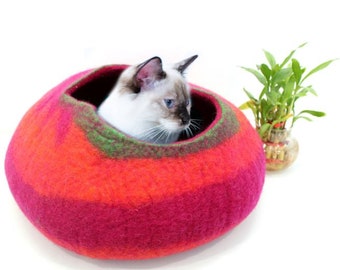 Unique Design Felt Cat Cave - Handmade Pet Furniture - Eco-Friendly Cat Bed - Felt Pet Bed - Cozy Felt Pet House - Soft & Durable