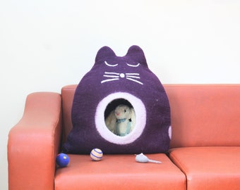 Wool Felted Large Cat Cave - Handmade Kitten House - Wool Kitty Bed - Pet Friendly Cave - Gift For Your Pet