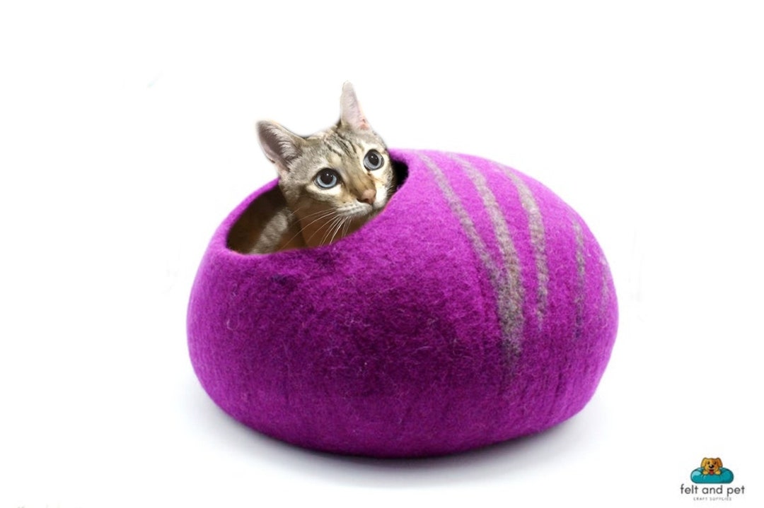 Wool Felted Purple Cat Cave Felt Cat Cave Felt Cat Cocoon Soft & Cozy