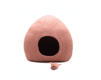 Rose Pink Cat Bed- Wool Cat House Made Using 100% Pure & Natural Wool- Premium Wool Pet Bed - Soft and Cozy Pet Bed