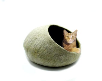 フェルト製猫用洞窟 - 開口部が広いペット用ベッド - 子猫用ハウス - ウールドーム型洞窟 - 高品質猫用バスケット - 大型ペット用ベッド