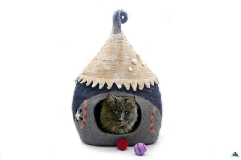 felt gray cat cave, katzen, wool pet bed