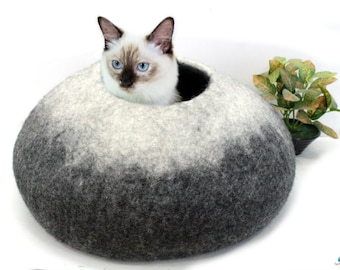 Felted Ombre Design Cat House - Handmade From Pure Wool- Gift for you cat