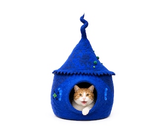 Royal Blue Cat Cave| Woolen Cat House For Your Lovely Pet| Wool House Using 100% Pure Sheep Wool| Perfect Gifts For Pet Lover