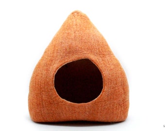 Orange Wolle Katzenbett | Moderne Katzenmöbel: Handgefertigt aus 100% reiner Wolle | Perfektes Geschenk für Tierliebhaber | Haustier Möbel