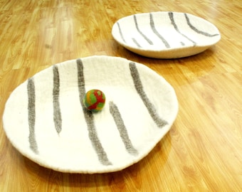 Handmade Felted Dog Bed – White & Gray Wool Pet House