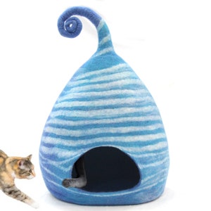 100% Pure Sheep Wool Cat Cave - Felt Pet Furniture - Felted Cat Cave, House, Vessel - Wool Cat Bed - Gift