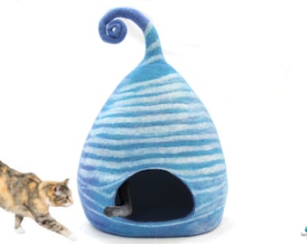 100% Pure Sheep Wool Cat Cave - Felt Pet Furniture - Felted Cat Cave, House, Vessel - Wool Cat Bed - Gift