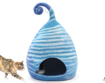 100% Pure Sheep Wool Cat Cave - Felt Pet Furniture - Felted Cat Cave, House, Vessel - Wool Cat Bed - Gift