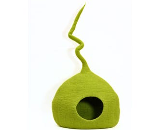 Ręcznie robiona filcowa jaskinia dla kota - wełniany domek dla kota wykonany ze 100% czystej wełny - niestandardowe legowisko dla zwierząt dostępne w różnych kolorach - duża jaskinia dla kota