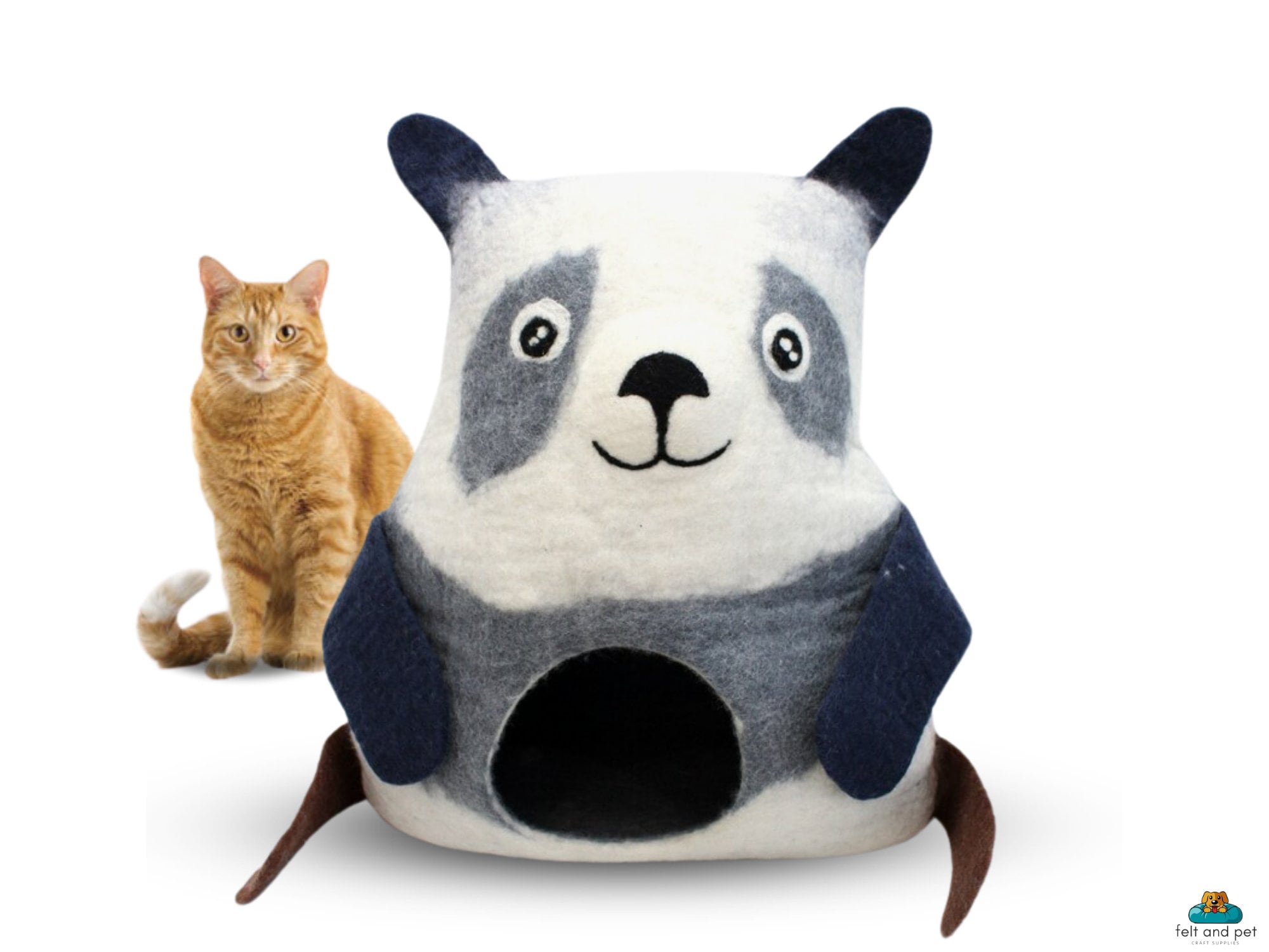 Felt Cat Cave - Handmade Panda Design Pet Bed
