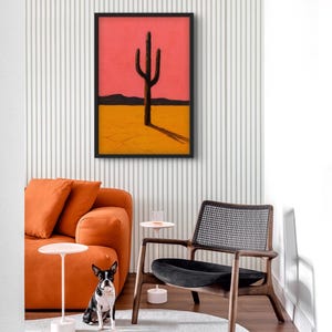 Wüstenkaktus-Sonnenuntergang-Druck - moderne minimalistische westliche Wandkunst, gerahmtes Poster in verschiedenen Größen