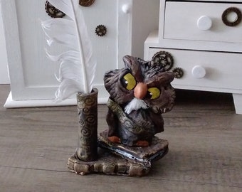 Pen Holder Archimedes Owl Figure Desk Accessories