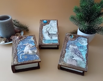 Storage book made of wood with natural deer pegasus and family motif