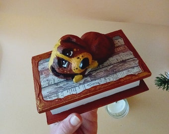 Gift box in book shape with dog figure individually handmade home decor