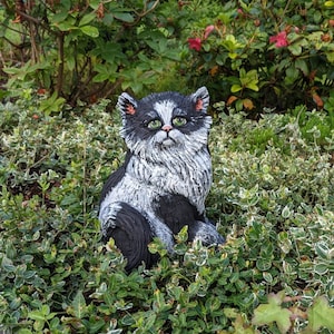 Large Ceramic Garden Figure Cat Black White Decoration Handmade