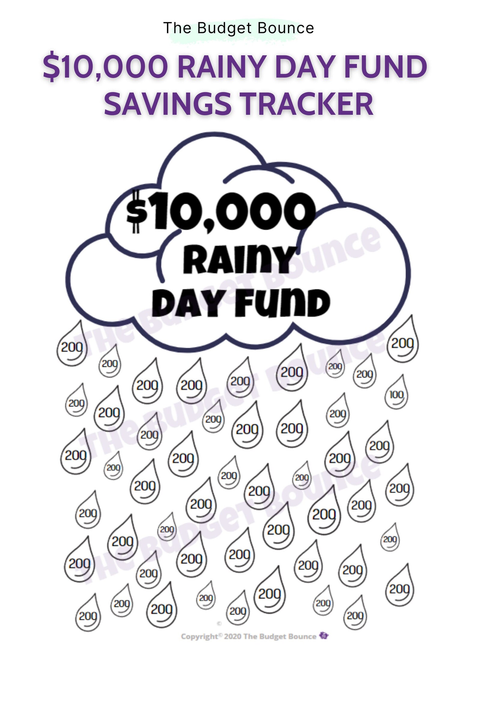 10000 Rainy Day Fund Savings Tracker Etsy