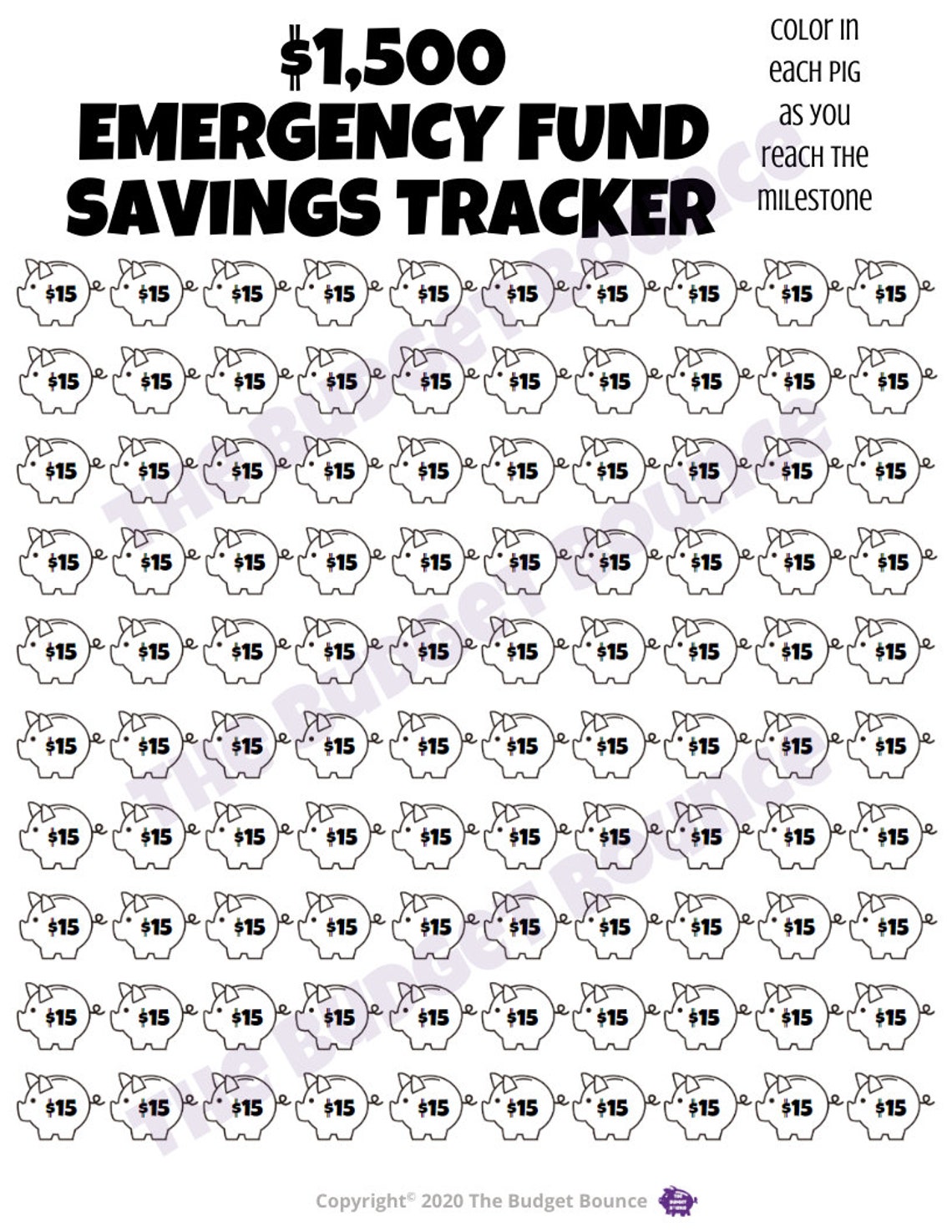 1500 Emergency Fund Savings Tracker - Etsy