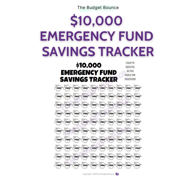 10000 Emergency Fund Savings Tracker - Etsy