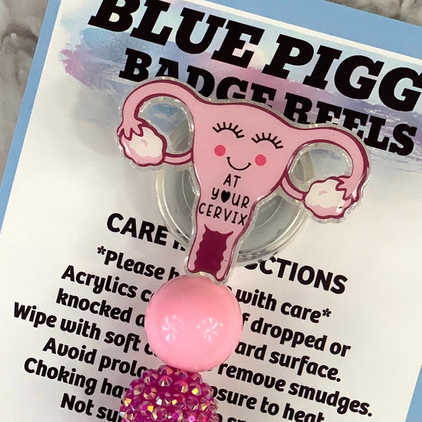 Uterus Badge Reel - ID Holder - Permanent or Interchangeable - Option With or Without Beads - Nurse Gift - Teacher Gift