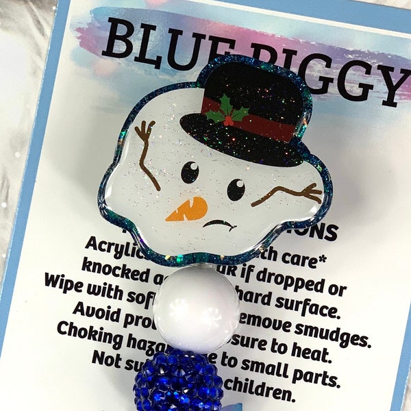 Melted Snowman Badge Reel - ID Holder - Permanent or Interchangeable - Option With or Without Beads - Nurse Gift - Teacher Gift