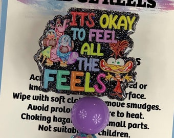 It's Okay To Feel All The Feels Badge Reel - ID Holder - Permanent or Interchangeable - Option With or Without Beads - Nurse Gift