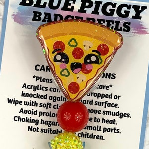 Pizza Slice Badge Reel - ID Holder - Permanent or Interchangeable - Option With or Without Beads - Nurse Gift - Teacher Gift